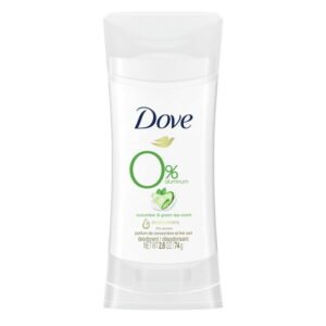 Dove 0% Aluminum Antiperspirant Deodorant Stick, Cucumber and Green Tea, 2.6 oz