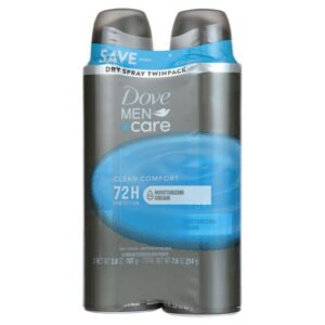 Dove Men+Care Antiperspirant Deodorant Dry Spray Twin Pack, Clean Comfort, 3.8 oz