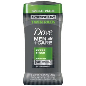 Dove Men+Care Extra Fresh Antiperspirant Deodorant Stick Twin Pack, Citrus, 2.7 oz