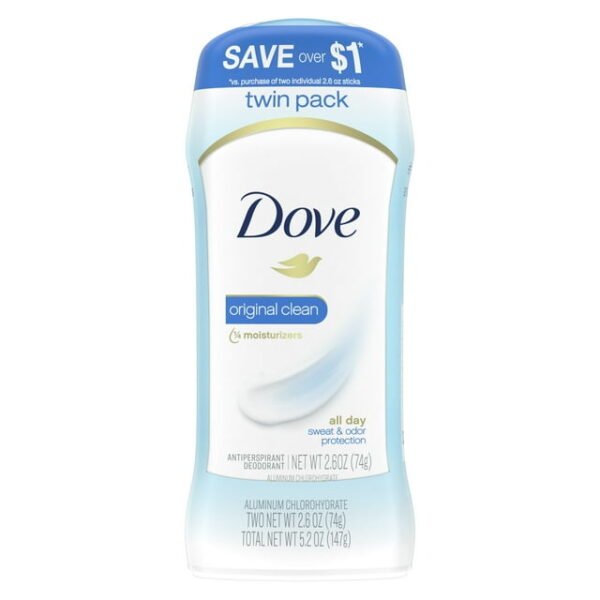 Dove Women's Antiperspirant Deodorant Stick Twin Pack, Original Clean, 2.6 oz