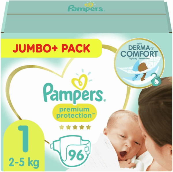 Pampers Premium Protection Diapers, Size 1, Newborn, 2-5Kg, 96 Baby Diapers