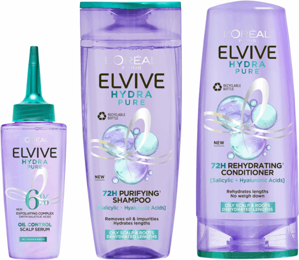 L’Oréal Paris Elvive Hydra Pure 72h Rehydrating Conditioner for Oily Scalp & Dehydrated Lengths 300ml