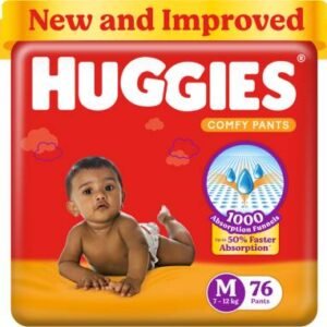 Huggies Comfy Baby Diaper Pants, Upto 50% Faster Absorption - M  (76 Pieces)
