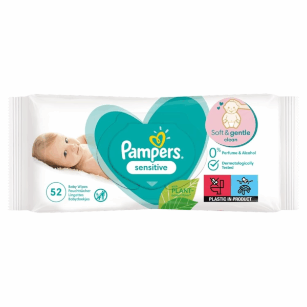 Pampers Sensitive Baby Wipes Plastic Free 1 Pack = 52 Baby Wet Wipes