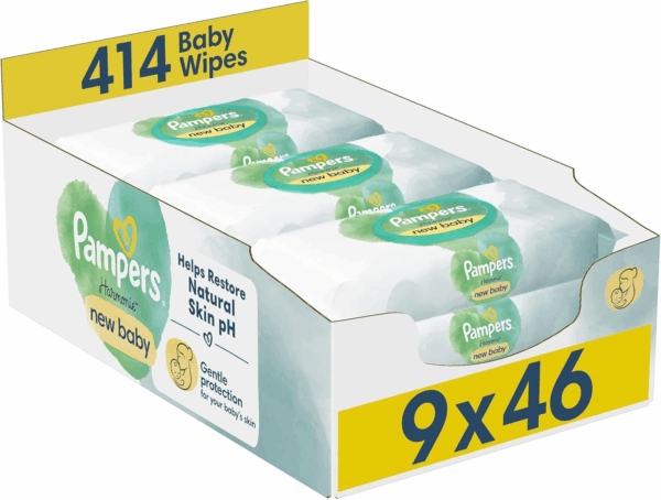Pampers Harmonie New Baby Wipes Plastic Free 9 Packs = 414 Baby Wet Wipes