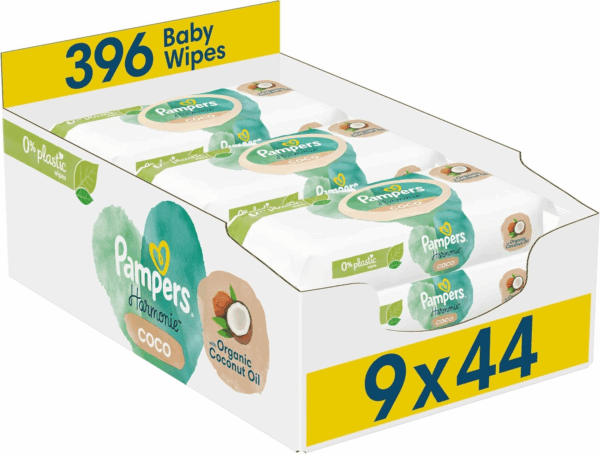 Pampers Harmonie Coco Baby Wipes Plastic Free 9 Packs - 396 Wipes