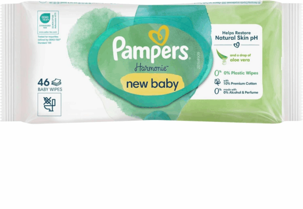 Pampers Harmonie New Baby Wipes Plastic Free - 1 Pack 46 Wipes